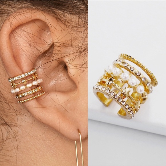 Make a Wish Gold Pearl & Rhinestone Ear Cuff - Picture 4 of 5